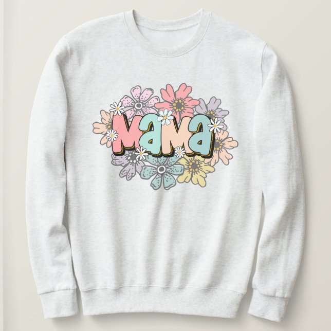 Mamãe Pullover Retro Mama Sweet Floral (Frente do Design)