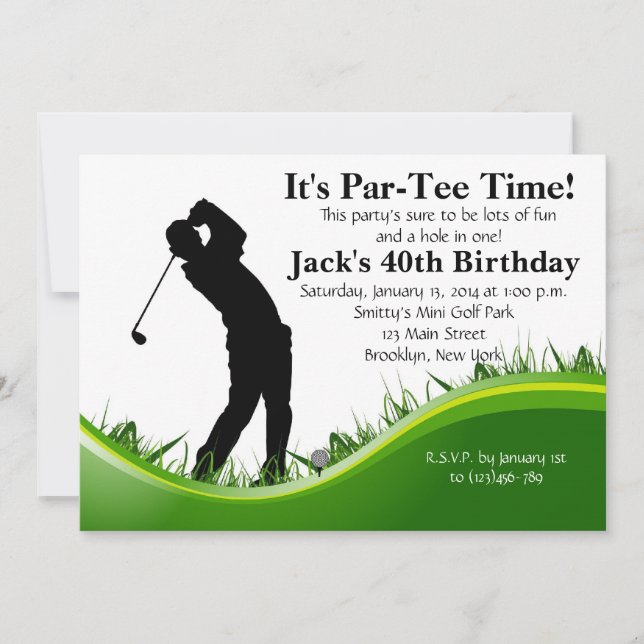 Man Golf Birthday Convite (Frente)