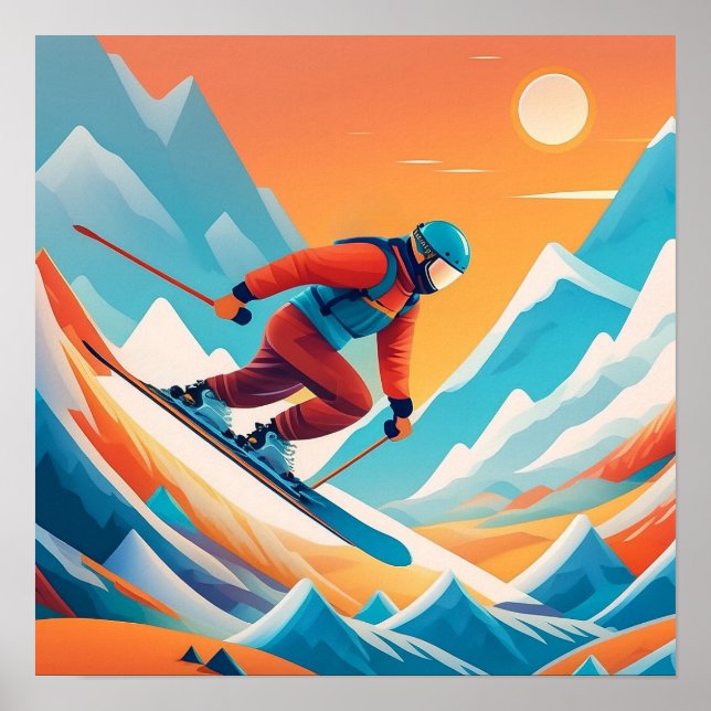 Man Ski Down A Mountain - Art Impressão (Frente)