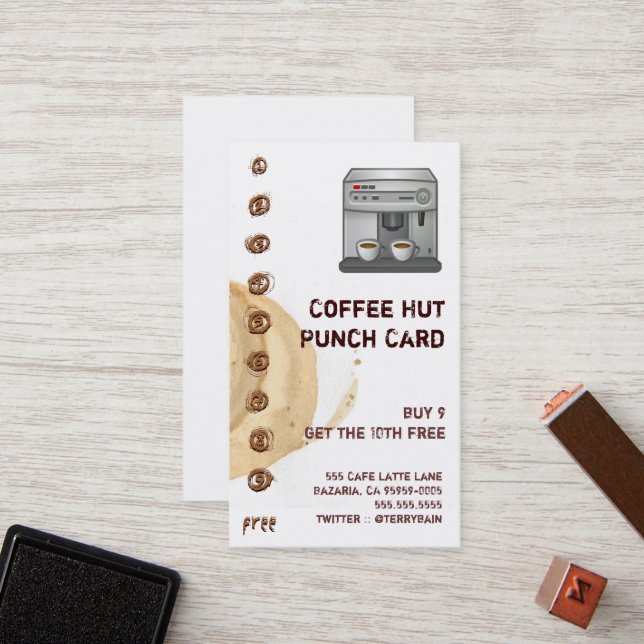 Mancha do café e cartão de perfuração da máquina (Frente/Verso In Situ)