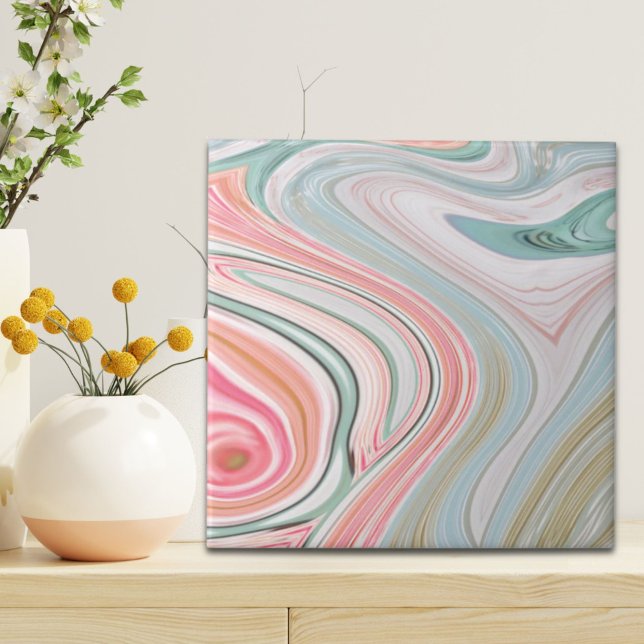 manchas cor-de-rosa-marmoreado pastel ombre (ombre pastel mint coral pink marble swirls tile)