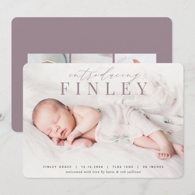 Manchete Elegante | Anúncio de nascimento de foto (Frente/Verso)