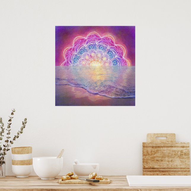 Mandala 12 Sun em rosa oceânico - Poster (Cozinha)
