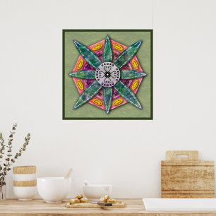 Mandala 8 verde Pétalas de flor em Poster de oliva