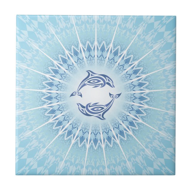 Mandala Azul de Golfinhos Costeiro Oceano (Frente)
