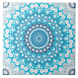 Mandala Azul e Branco Geometríco de Inverno Crist