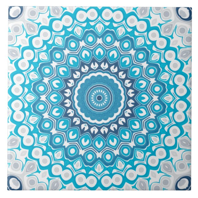 Mandala Azul e Branco Geometríco de Inverno Crist (Frente)
