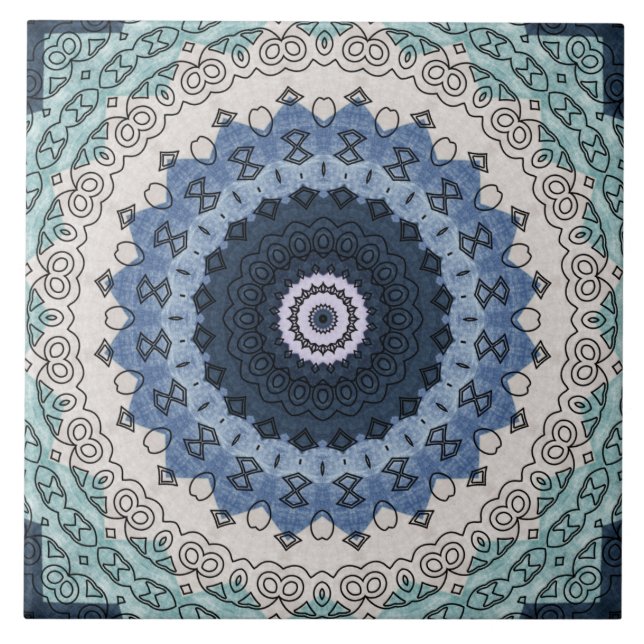 Mandala Azul e Teal com Simetria Geométrica (Frente)