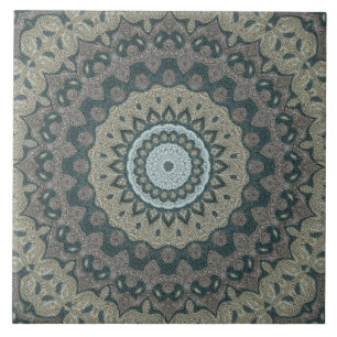 Mandala Bege e Azul-Cinzento com Simetria Tribal
