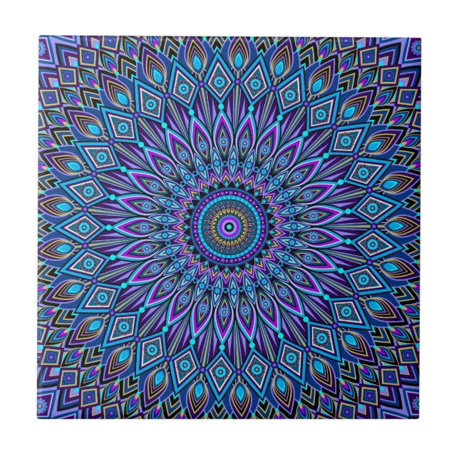 Mandala Boho Blue Teal Purple Peacock Oriental (Frente)