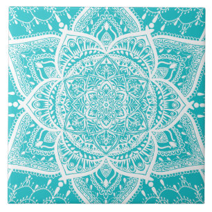 Mandala Branca e Teal - Loergann em Turquoise