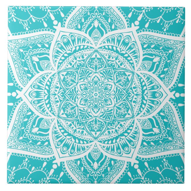 Mandala Branca e Teal - Loergann em Turquoise (Frente)