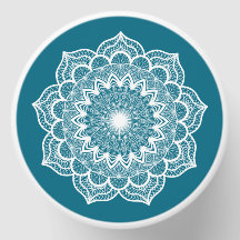 Mandala Branco em Fundo Azul