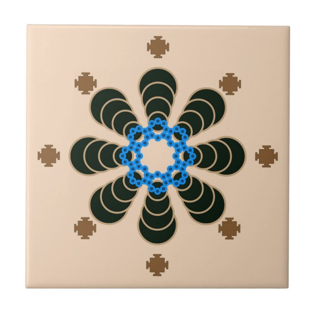 Mandala, Chocolate, Tan, Beige e Azul (Frente)