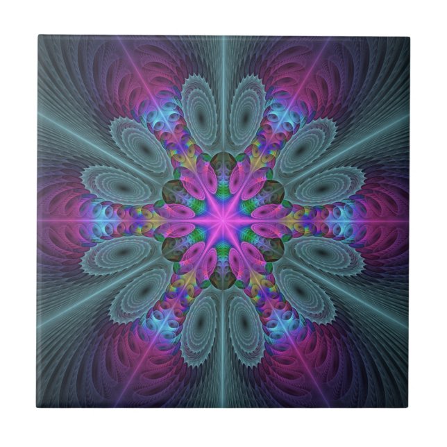 Mandala Colorida Arte Espiritual Fractal Com Rosa (Frente)