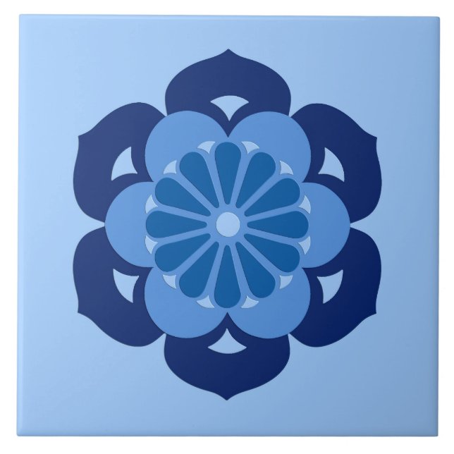 Mandala da flor de Lotus, índigo e luz - azul (Frente)