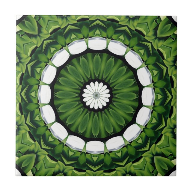 Mandala de Flora Verde e Branco Tropical (Frente)