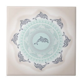 Mandala de Golfinhos Azul Pálido Taupe