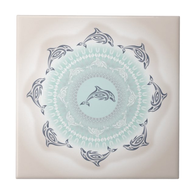 Mandala de Golfinhos Azul Pálido Taupe (Frente)