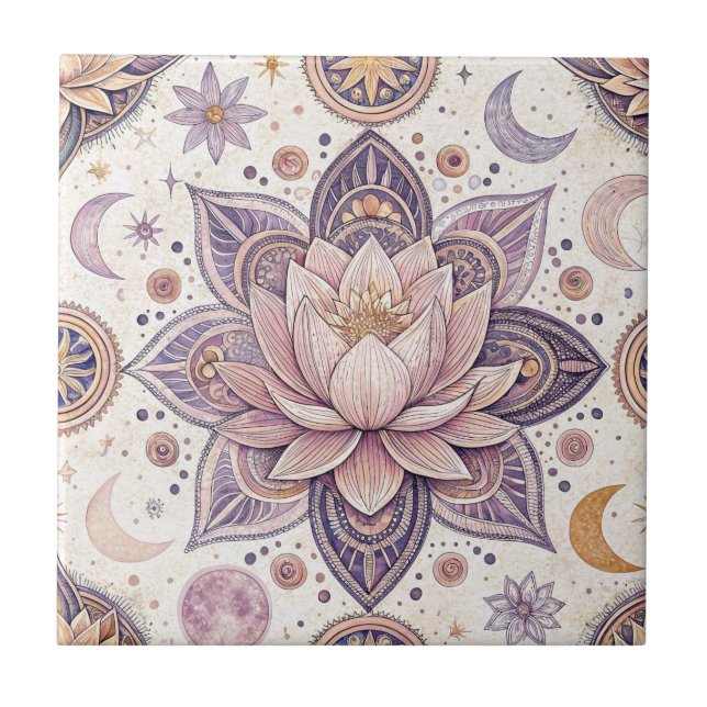 Mandala de Lótus Celestial com Desenho Espiritual (Frente)