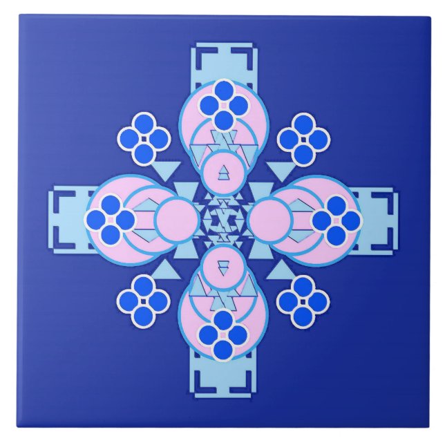Mandala de quatro pontos - orquídea, azul e cobalt (Frente)