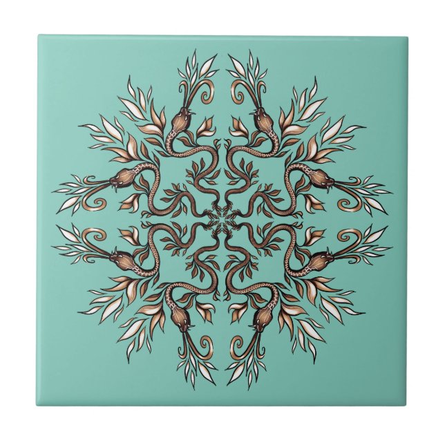 Mandala de Serpentes Art Nouveau - Azul Teal Dark  (Frente)