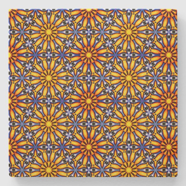 Mandala do Sol Celestial em Porta-copos de Pedra (Frente)