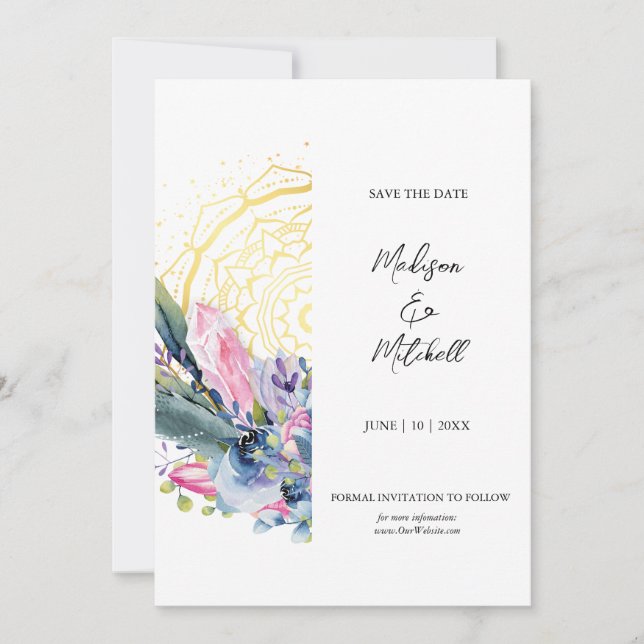 Mandala Dourada Convite de Casamento Boho com Cris (Frente)