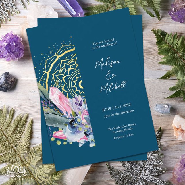 Mandala Dourada Convite de Casamento Boho com Cris (Criador carregado)