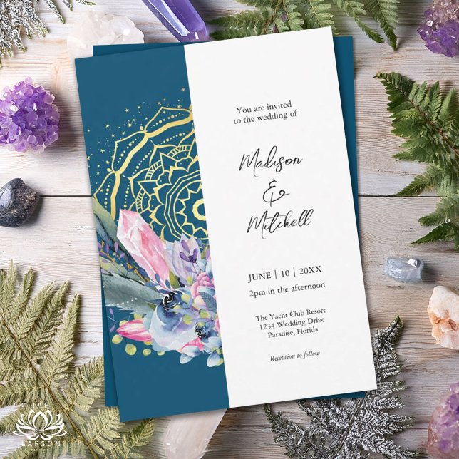 Mandala Dourada Convite de Casamento Boho com Cris (Criador carregado)