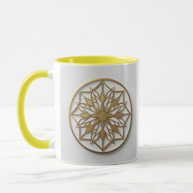 Mandala Dourado Medalhão | Caneca de Café Elegante (Esquerda)