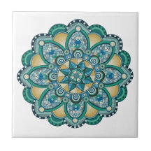 Mandala em blues, verdes e ouro