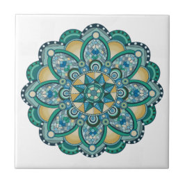 Mandala em blues, verdes e ouro