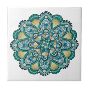 Mandala em blues, verdes e ouro