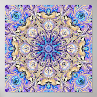 Mandala em roxo, azul e Impressão Dourado