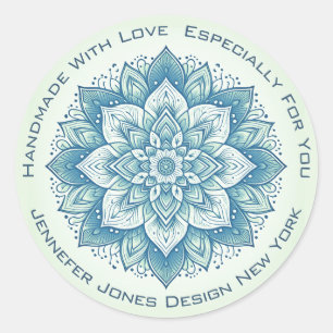 Mandala Flor Simples Pastel Teal Etiquetas Feitas