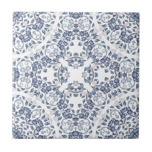 Mandala Floral Branco Azul Cinzento (Frente)