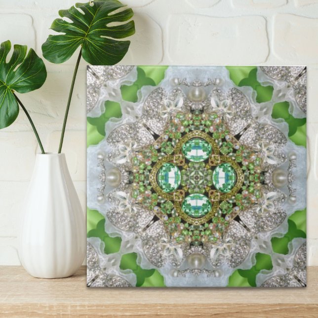 Mandala floral que bling o cristal de rocha do (Chic Bohemian Vintage Fashion teal emerald green Tile)