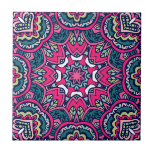 Mandala Floral Rosa, Teal e Verde Vibrante