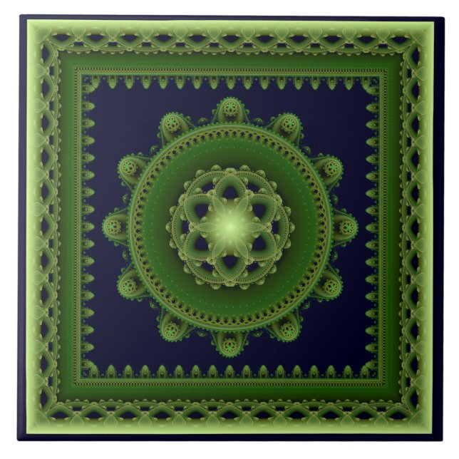 Mandala fractal esplêndida verde (Frente)