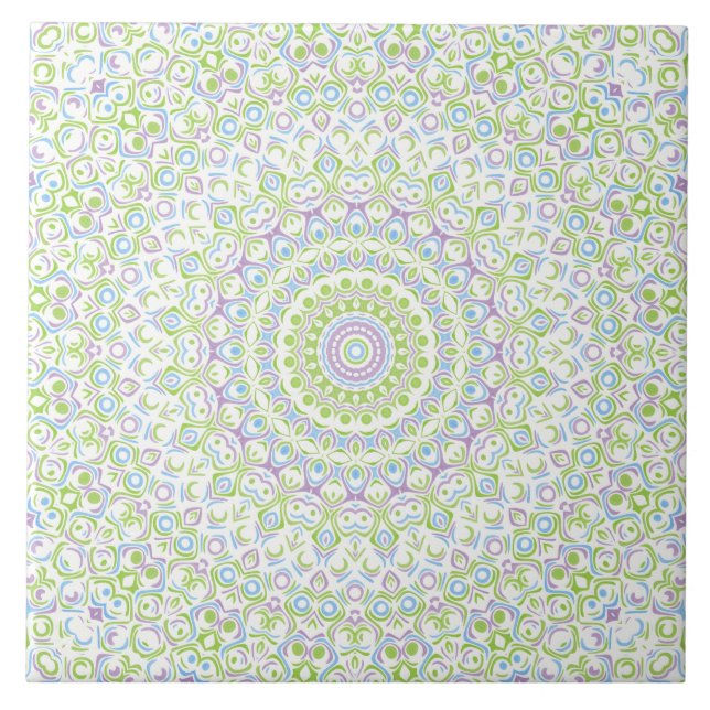 Mandala Fresca de Primavera em Verde, Azul e Lavan (Frente)