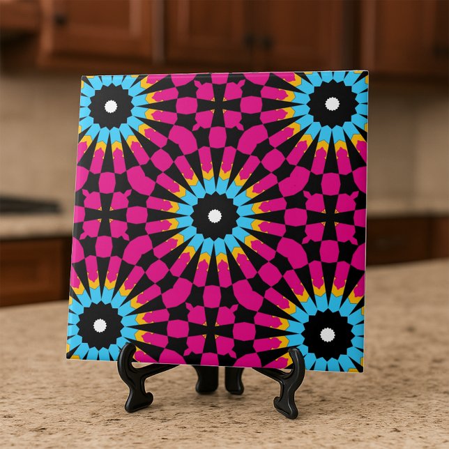 Mandala Geométrico Preto Azul Rosa Retro Ousado (Criador carregado)