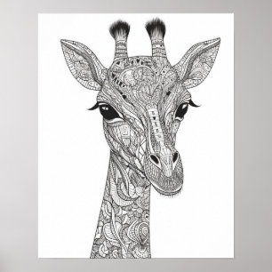 Mandala Giraffe Coloring Poster para Adultos