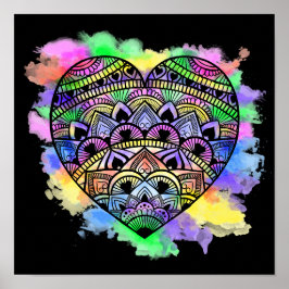 Mandala Heart Multicolor Watercolor Impressão