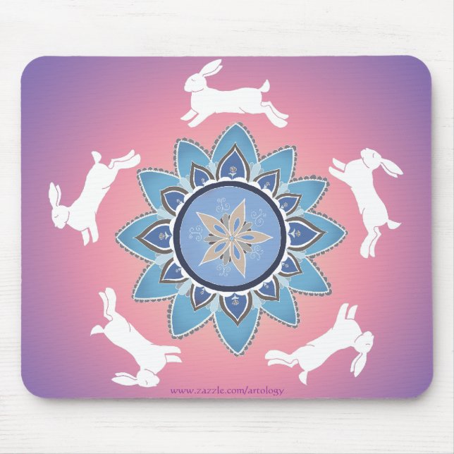Mandala Mousepad do coelho da dança (cerceta) (Frente)