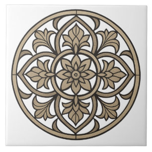 Mandala Neutro em Azulejo de Cerâmica Bege