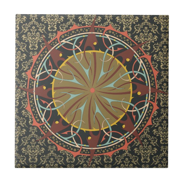 Mandala no damask Boho Bohemian Retro (Frente)