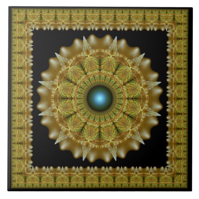 Mandalá ornamento dourado emoldurado fractal (Frente)