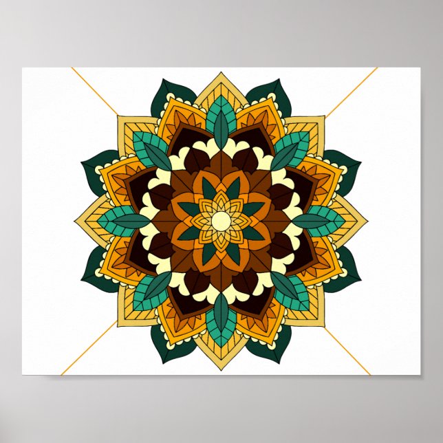 Mandala Padrão 02 em Poster amarelo e tan (Frente)