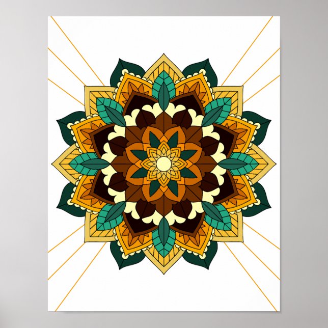 Mandala Padrão 02 em Poster amarelo e tan (Frente)